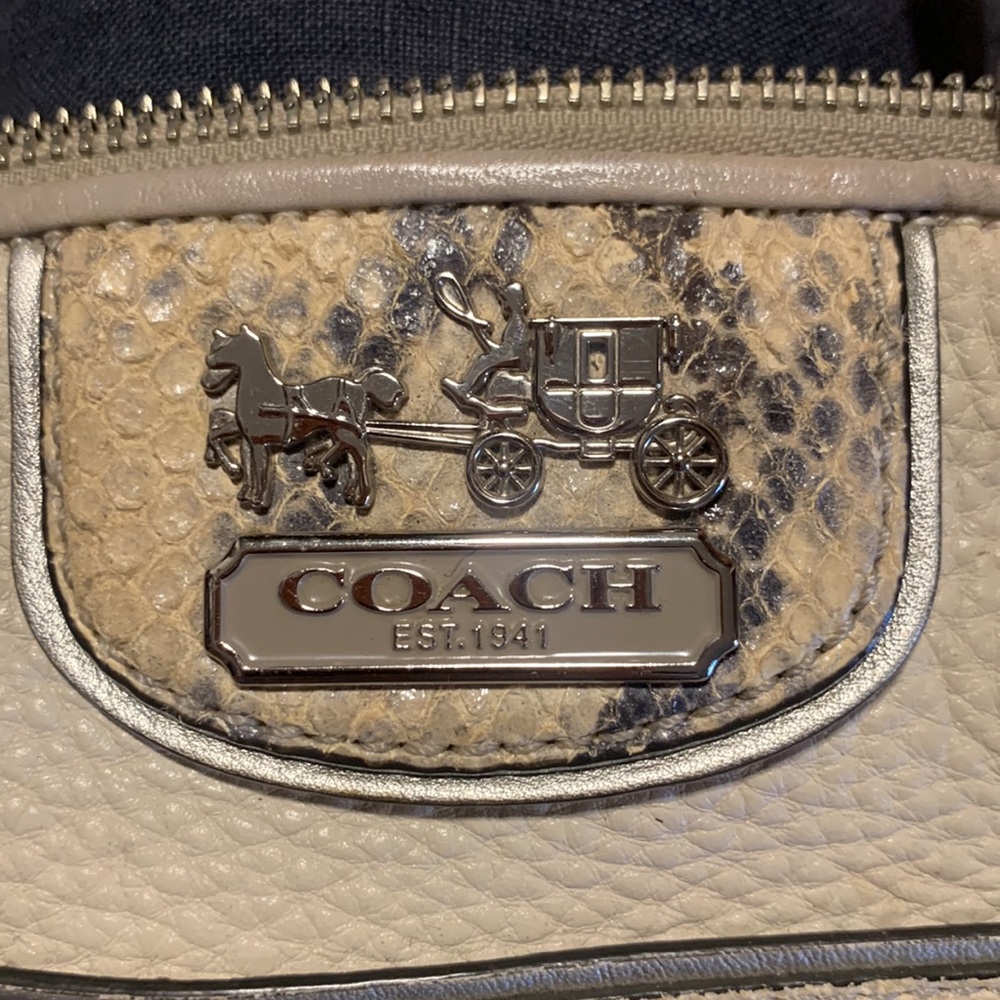 COACH MADISON SOPHIA PURSE IVORY CREAM WITH SNAKE PYTHON PRINT TRIM - Picture 11 of 14